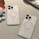 Designed for iPhone 14 Pro Magnetic Case, Cute Pink Bow Painted for Women Girls, Soft TPU Edge PC Back Protective Shockproof Phone Case