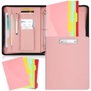Gilprop Portfolio Binder Padfolio for Women Men Organizer with Zipper Leather Portfolio with 3 Ring Binder and 5 Folder Divider Pages for Tablet, Resume, Documents, Business Cards