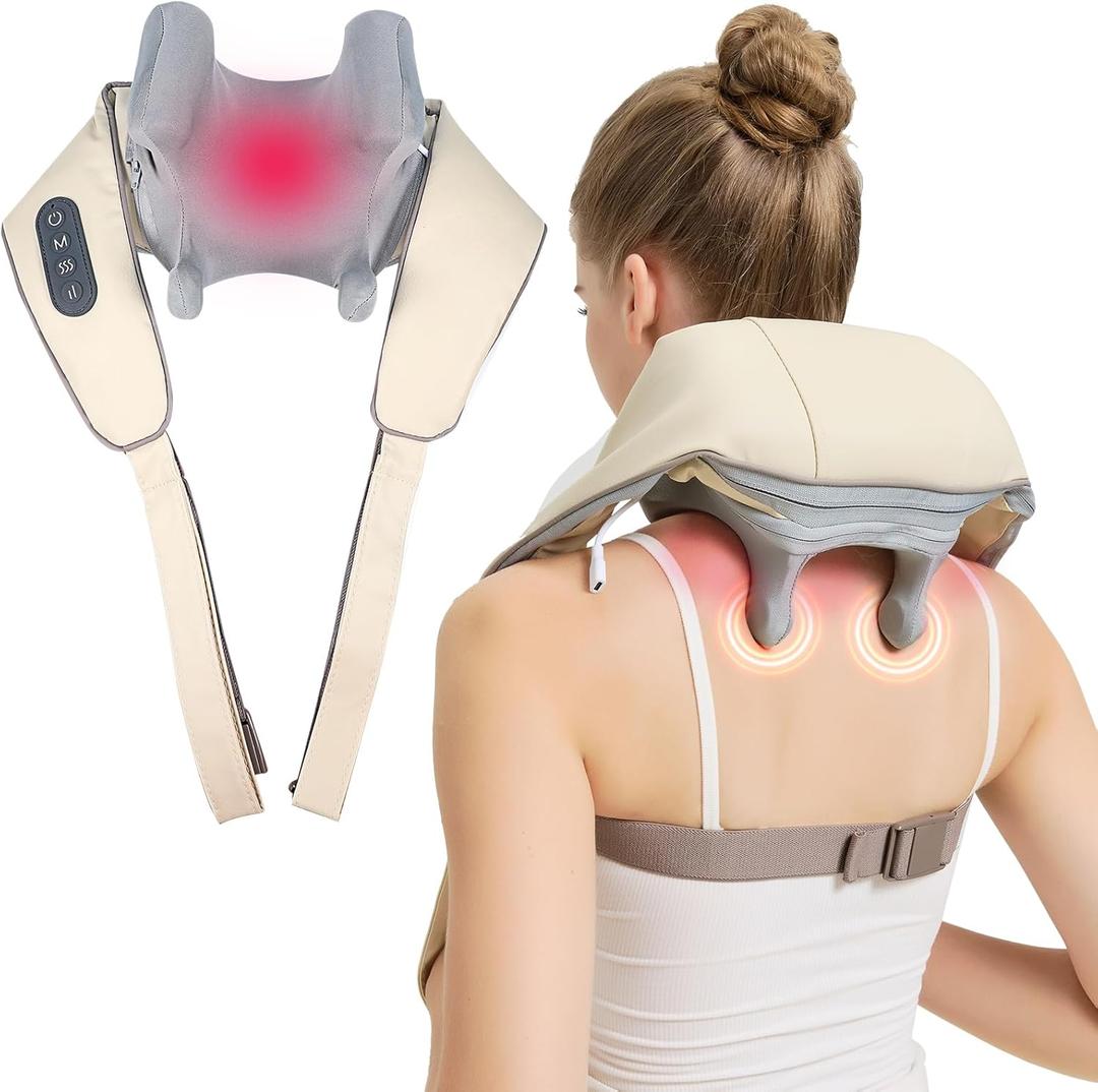 Jdfdexc 4D Wireless Deep Tissue Kneading Neck Massager with Heating Function, Shiatsu and Shoulder Massage Pillow,Back and Leg Pain Relief, Body Muscle Pain Relief