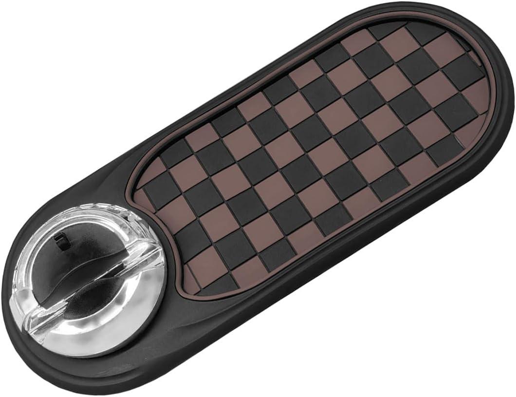 Multifunction Car Anti-Slip Mat, Rotatable Temporary Parking Number, Universal Auto Dashboard Organizer Pad Accessory for Phones, Sunglasses, Keys (Brown/Silver)