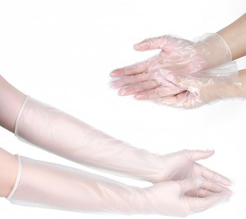 Zelphvt 20Pcs Long Disposable Cleaning Gloves 23.6 inches Waterproof Large Long Sleeved Gloves & 50pcs 9.6inches Lightweight Cleaning Gloves for Household Cooking, Dishwashing, Hair Dyeing