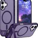Temdan Magnetic Compatible with iPhone 16 Case, [Built-in Invisible Kickstand][Compatible with MagSafe] [Military Grade Shockproof] Slim Translucent Matte Phone Case for iPhone 16 6.1" (Purple)