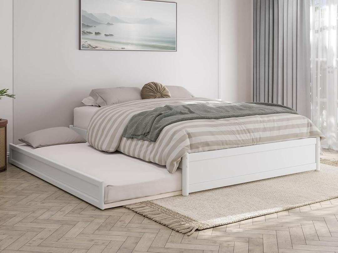 AFI, Barcelona Queen Panel Platform Bed with Twin XL Trundle, White