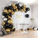 Black Gold Balloon Arch | Black and Gold Balloon Garland Kit - Different Size Balck Gold Silver Balloons | 5/10/12/18 Inch Balloons for Halloween Happy New Year Anniversary Party Decor