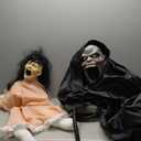 Haunted Hill Farm Soul Sucker Demon Reaper with Child by Tekky, Motion-Activated Talking Halloween Animatronic for Creepy Indoor or Covered Outdoor Halloween Decorations, Plug-in or Battery Operated