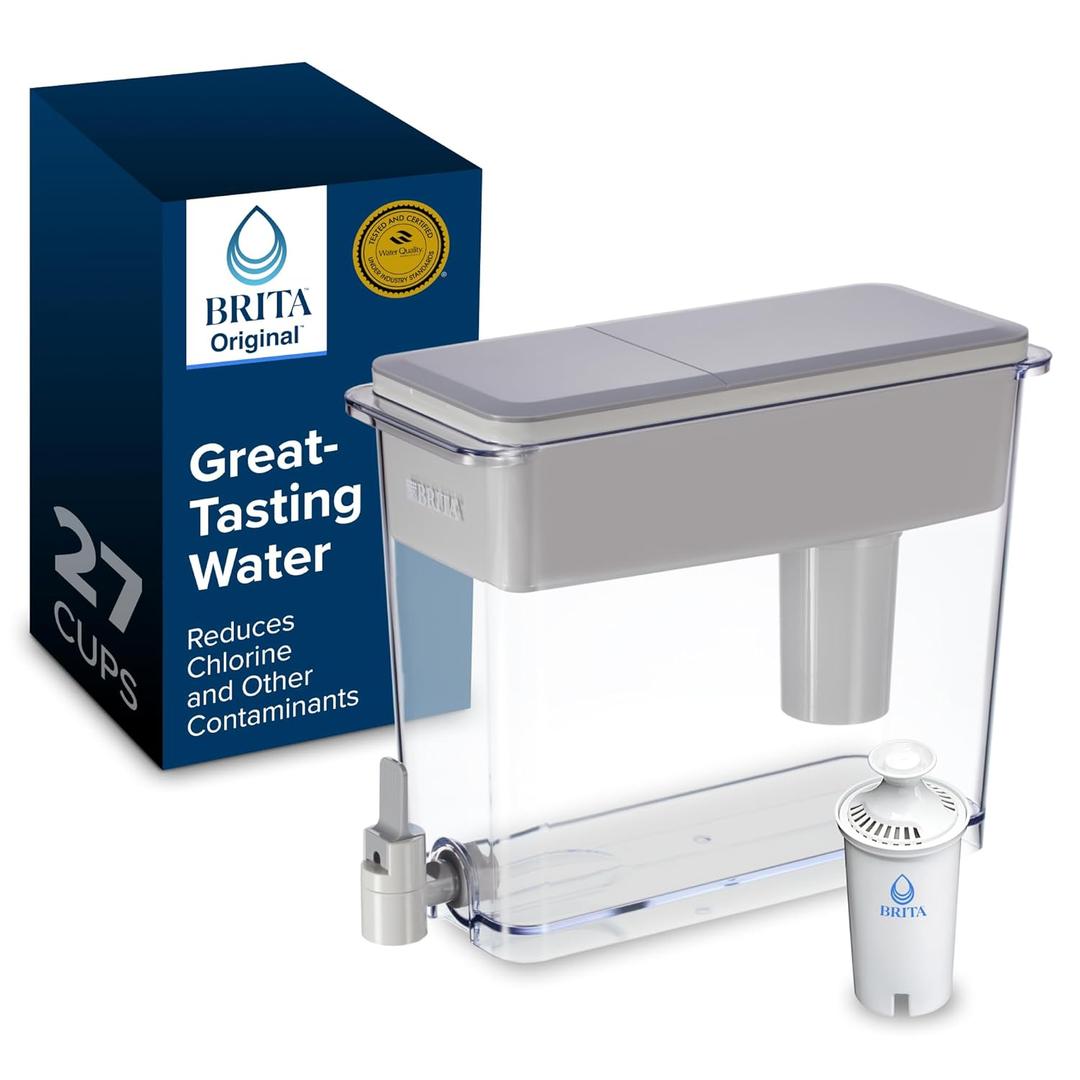 Brita UltraMax Large Water Dispenser With Standard Filter, BPA-Free, Reduces Copper, Cadmium and Mercury Impurities, Lasts 2 Months or 40 Gallons, Includes 1 Filter, Kitchen Accessories, Large 27-Cup (Gray)
