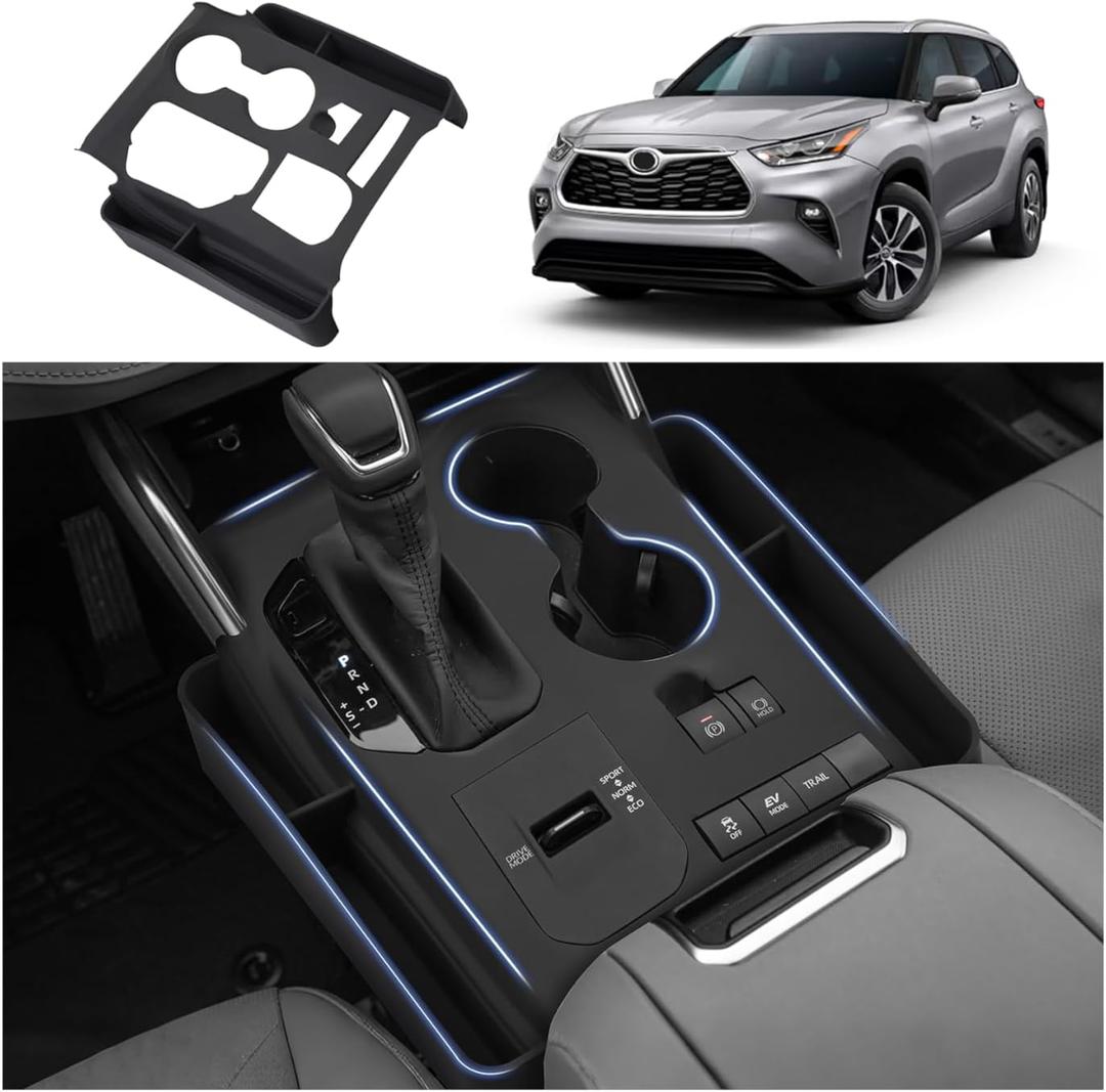 Autorder Silicone Center Console Organizer for 2020-2022 Toyota Highlander Accessories Seat Gap Storage Box Soft Gear Shift Panel Trim Cover