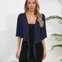 TASAMO Women's 2026 Summer Lightweight Short Bolero Cardigan Shrug Sheer Tie Front Top 3/4 Sleeve Jacket for Dress (Blue, XXL)