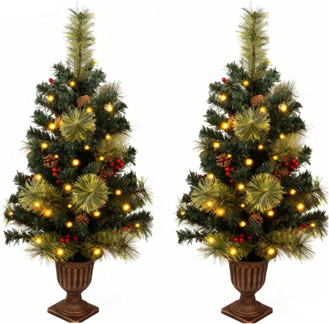2 Pack Christmas Tree,3FT Artificial Christmas Entrance Tree with Ornaments and Lights Battery Oprated,Mini Xmas Trees for Front Door,Pathway, Tabletop, Entryway, Entrance Christmas Decorations 2 Pack Christmas Tree,3FT Artificial Christmas Entrance Tree with Ornaments and Lights Battery Oprated,Mini Xmas Trees for Front Door,Pathway, Tabletop, Entryway, Entrance Christmas Decorations