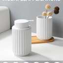Soap Dispenser, Liquid White Ceramic Refillable Hand Soap Pump for Bathroom Kitchen, 10.5OZ Lotion Dispenser Dish Soap Dispenser, Modern Stripe Design, ANTIS'S HOME