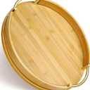 JUPELI 14 Round Bamboo Serving Tray with Handles  Decorative Tray, Breakfast Tray, Coffee Table Tray, Ottoman Tray, Kitchen Platter for Drinks, Snacks, Vanity, Home Decor & Gifts