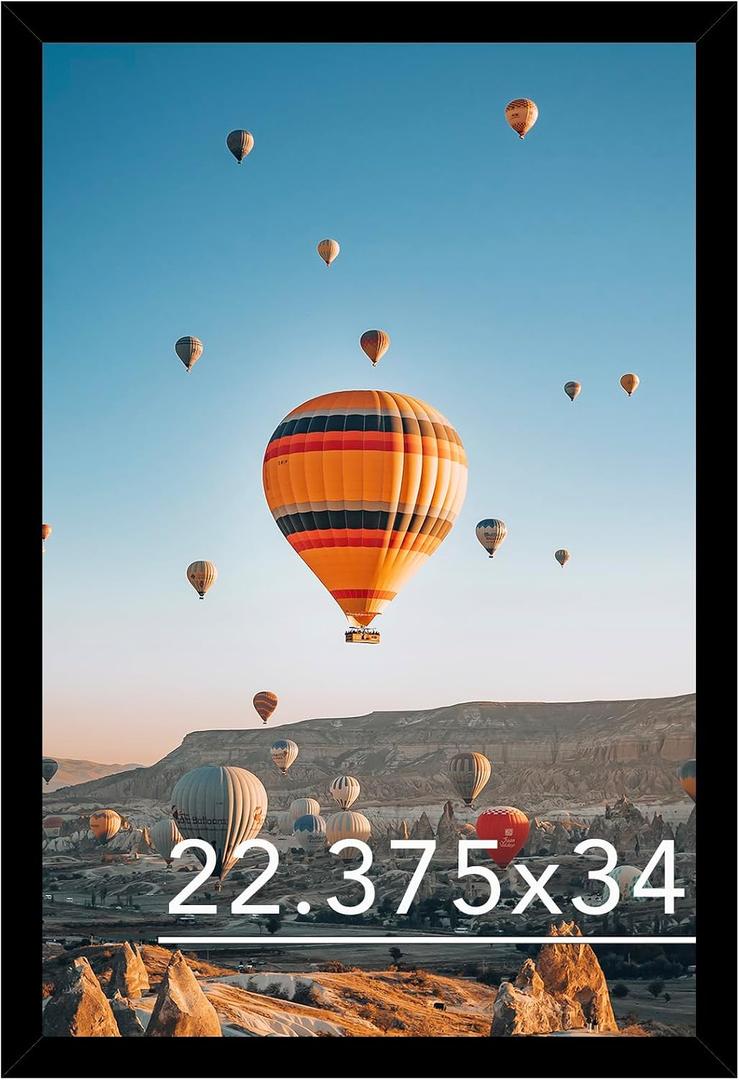 JCJMY 22.375x34 Picture Frame Black for Poster Puzzle Photo Picture, Horizontal and Vertical Formats for Wall Hanging, 22.375 x 34 Wall Gallery Poster Photo Frame for 22.375 by 34 Photos Posters,Black