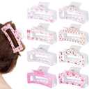 8 Pcs Bow Cherry Hair Claw Clips for Women Cute Pink Bow Preppy Trendy Rectangle Banana Hair Clips Nonslip Thin Thick Short Long Curly Accessories, Birthday Coquette Bachelorette Wedding Gift