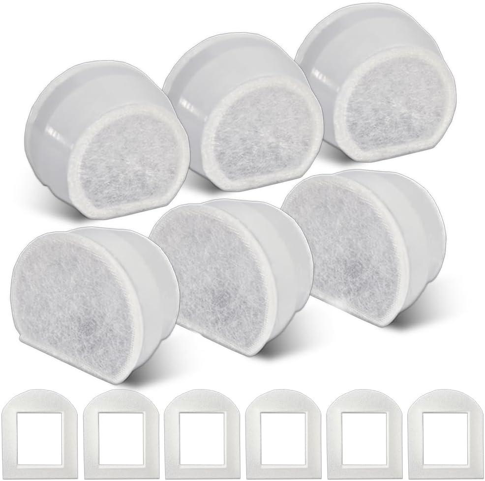 6+6 Pack Cat Water Fountain Replacement Carbon Filter Compatible with PetSafe Drinkwell Ceramic & Stainless Steel Pet Fountains for Cat Dog Water Dispensers with Replacement Foam Filters (White)
