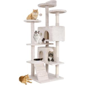 BestPet | 54" Cat Tree Tower | Beige | Sturdy, Easy to Assemble, Multi-Level Activity Center with Sisal Scratching Posts, Condos, Perches, Hanging Cat Toys, Observation Decks & Ladder BestPet | 54" Cat Tree Tower | Beige | Sturdy, Easy to Assemble, Multi-Level Activity Center with Sisal Scratching Posts, Condos, Perches, Hanging Cat Toys, Observation Decks & Ladder