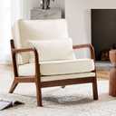 Sweetcrispy Accent Mid Century Modern Chairs with Pillow Set of 2, Upholstered Lounge Armchair, Linen Fabric Comfy Reading Chair with Wood Frame for Living Room, Bedroom, Beige