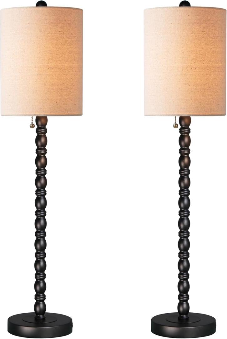 Buffet Lamps Set of 2, 30" Tall Table Lamps for Living Room, Rustic Farmhouse Lamps with Metal Bases & Linen Shades, Table Lamps for Entryway, Sideboard Table at Dinning Room