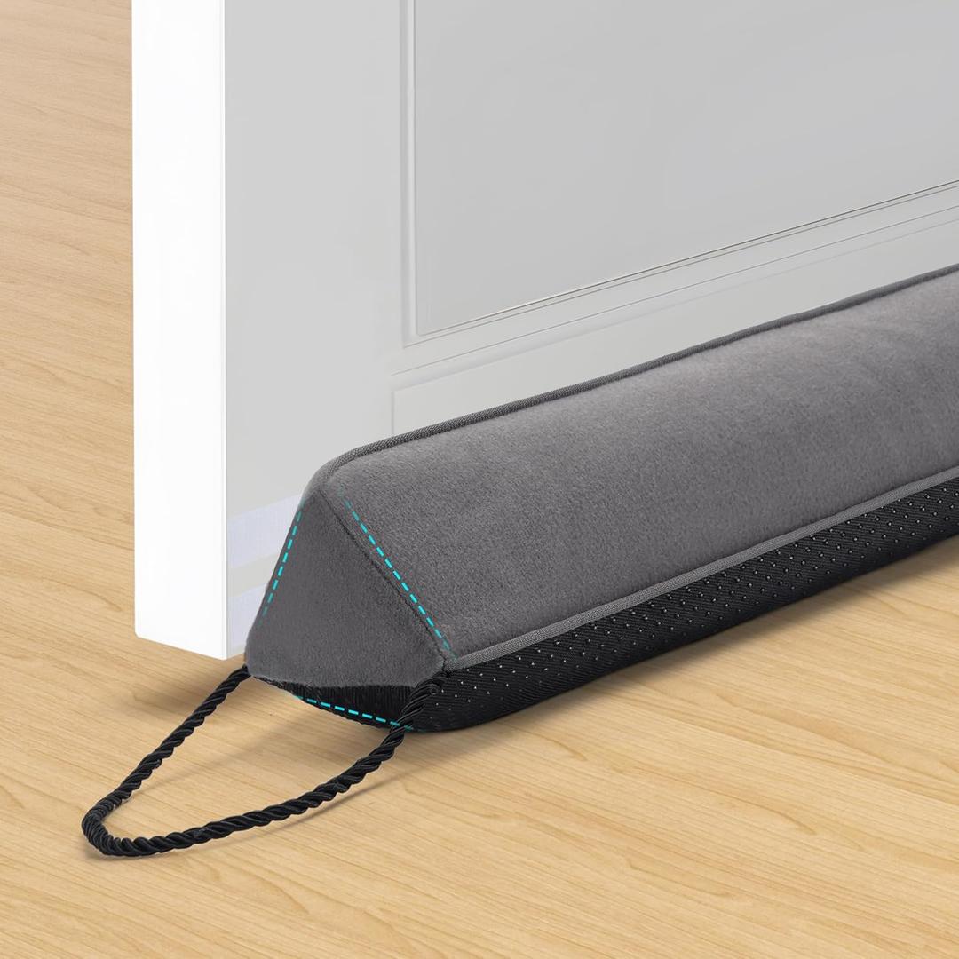 Door Draft Stopper Weighted Triangular Draft Stoppers for Bottom of Door 38" Underdoor Draft Blocker Seal Guard for Window Sill All-Season Gap Filler for Cold Air, Noise, and Light, Grey (Gray)