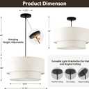 Linen Drum Pendant Light, 18 Double Drum Light Fixture with Modern Fabric Lampshade, 3-Light Linen Chandeliers for Dining Room, Bedroom, Hardwired