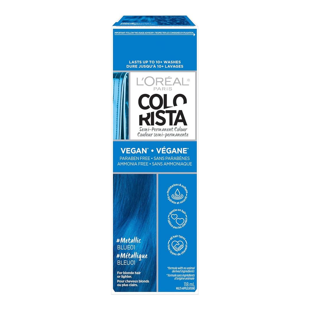 LOreal Paris Colorista Metallic Semi Permanent Hair Color for Bleached or Blonde Hair, Color Depositing Hair Mask Formula, Metallic Blue (1 Count (Pack of 1))