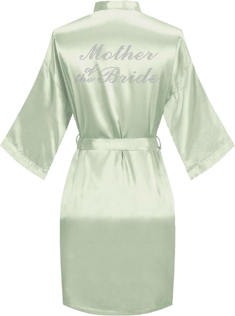 goodmansam Women's Silky Robes One Size Silver Rhinestones Bride Bridesmaid Sleepwear for Wedding Party Getting Ready