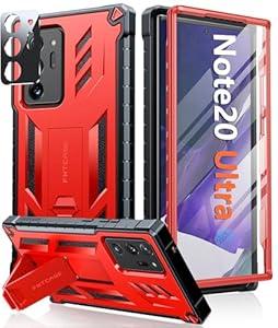 FNTCASE for Samsung Galaxy Note-20-Ultra Case: Military Grade Drop Proof Protection Phone Cover with Kickstand | Heavy Duty Shockproof Matte Textured Note20 Ultra 4G 5G Cases - 6.9 Inches Red