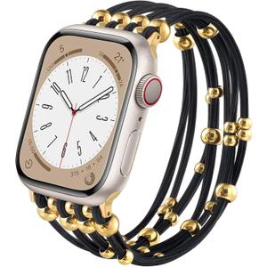 VISOOM Beaded Boho Bracelet Compatible for Apple Watch bands 38/40/41/42mm Women - Stretchy iWatch Band Women for Apple Watch Series 11/10/SE/9/8/7/6/5/4/3/2/1, DIY Beaded Apple Watch Band(5.5-5.9")