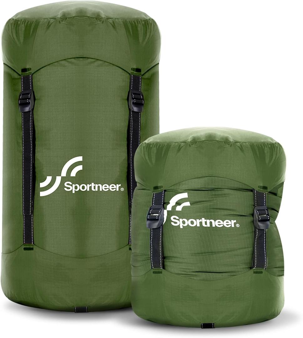 Sportneer Compression Sack, 20L Sleeping Bag Stuff Sack, Tear-Resistant Ultralight Sleeping Bag Compression Sack-Space Saving Gear for Camping Hiking Travel (Medium, Army Green)