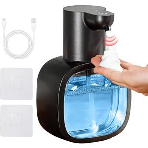 Automatic Foaming Soap Dispenser, 17oz/500ml Touchless Rechargeable with 4-Level Adjustable & IPX5 Waterproof - Level Display for Wall/Tabletop Use in Bathroom, Kitchen, Black