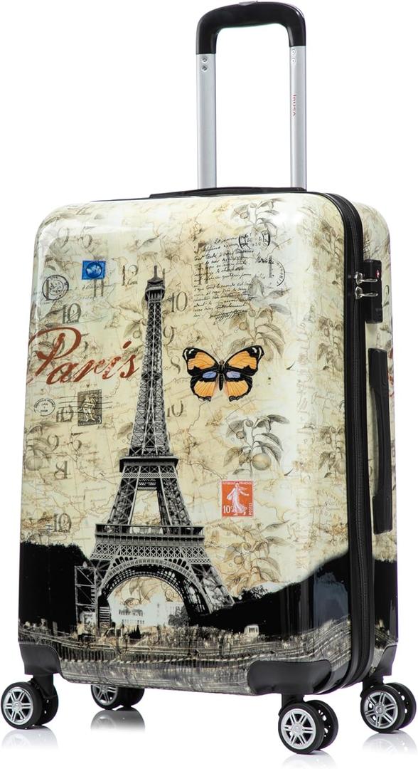 InUSA Paris Print Luggage with Spinner Wheels | Durable Lightweight Hardside Suitcase | Travel Bag with Handle and Trolley | 24-Inch Medium Checked luggage,24 Inch, Hardside Medium Checked Luggage Suitcase With Spinner Wheels, Paris