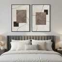 Framed Neutral Abstract Wall Art for Living Room, Set of 2 Geometric Line Beige Brown Canvas Artwork for Walls, Large Minimalist Modern Painting Print for Hallway Bedroom Office Wall Decor, 24x36 Inch