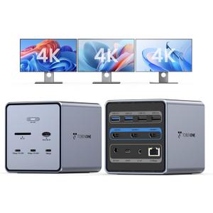TobenONE 16-in-1 Laptop Docking Station 𝗧𝗿𝗶𝗽𝗹𝗲 𝟰𝗞 Monitor with 150W Power Supply, 3 HDMI, 2.5Gbps Ethernet, 7 USB, USB-C Docking Station for Thunderbolt 5/4/3 Windows/Dell/Lenovo/HP/Asus