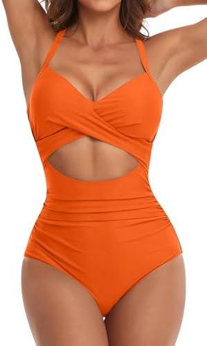 Eomenie Women's One Piece Swimsuits Tummy Control Cutout High Waisted Bathing Suit Wrap Tie Back 1 Piece Swimsuit Medium