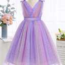 IMEKIS Flower Girl Dress: 3rd 4th Birthday Outfit Toddler Tulle Sparkly Stars Long Maxi Ball Gown Kids Princess Graduation Tea Party Formal Pageant Prom Wedding Guest Rainbow Lilac 3-4T