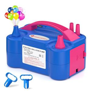 IDAODAN Electric Balloon Pump, Portable Electric Balloon Blower Machine Balloon Air Pump Dual Nozzle Rose Red 110V 600W Balloon Inflator for Party Decorations（Blue Red）
