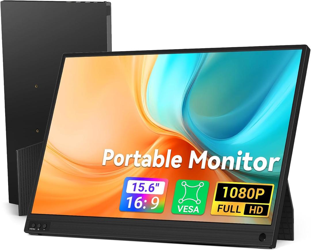 HotYeah Portable Laptop Monitor, 15.6-in 1080P FHD Travel Monitor USB-C HDMI External Computer Display FreeSync IPS w/Kickstand, Extra External Screen for Laptop PC Mac Phone Tablet Switch PS5 Xbox
