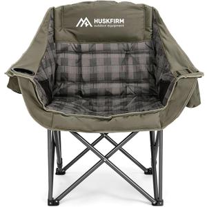 Oversized Camping Chair,Padded Camping Chairs Support 450LBS, Green Plaid | Heavy-Duty Foldable Camping Chairs with Cup Holder and Cooler Bag Portable Lawn Chair for Sports