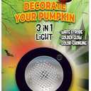 Pumpkin Masters Premium 3 in 1 Pumpkin Light – Versatile Pumpkin Lighting with White Strobe, Golden Glow, and Color Changing Effects, Batteries not Included
