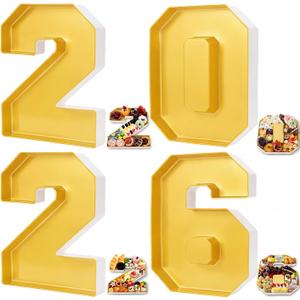 Tellingyou 2026 Charcuterie Number Fillable Plastic Boxes 13.7" Graduation Large Fillable Tray Numbers for Chocolate Candy Snack Grad Party Supplies(Gold)