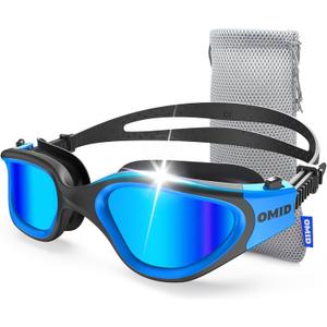 OMID Swim Goggles, P2 Polarized Swimming Goggles for Men Anti-fog Goggles Swimming for Adult Women (A0-black Blue Frame Blue Lens)