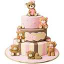 6 Pcs 3D Bear Cake Toppers Bear Cake Decorations Baby Shower Party Favors Home Ornaments for Baby Shower Birthday Party Cake Supplies Boys Girl Gifts(Pink)