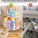 Under Sink Organizer 2 Pack, 2 Tier Adjustable Height Reinforced Carbon Steel Under Kitchen Bathroom Sink Storage Organizer, Smooth Pull-Out Under Sink Cabinet Rack Drawer Organizer, White