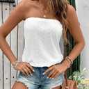 ZAFUL Women Satin Strapless Tube Tops Side Split Sleeveless Backless Bandeau Top Going Out Bustier Tops Silk Tank Top (White, XS)