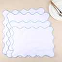 Cotton Linen Placemats and Napkins Set of 4 100% Pure Linen Scalloped Wavy Embroidery Placemats 13 x 19 Inch Cloth Napkins 20 x 20 Inch Layered Washable for Restaurant Kitchen Housewarming Gift