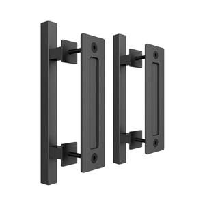 SMARTSTANDARD 2 Pack Barn Door Handles Set, 12" Large Rustic Two-Side Design, Pull and Flush Sliding Door Handle for Gates Garages Sheds Furniture, Black, Square