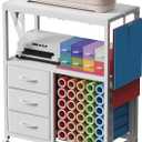 30 Vinyl Roll Holders for Cricut Cart, Rolling Craft Cart with 3 Fabric Drawer, Craft Organization and Storage Compatible with Cricut Maker Machine, Crafting Table Workstation, White, Patent Pending (Large)