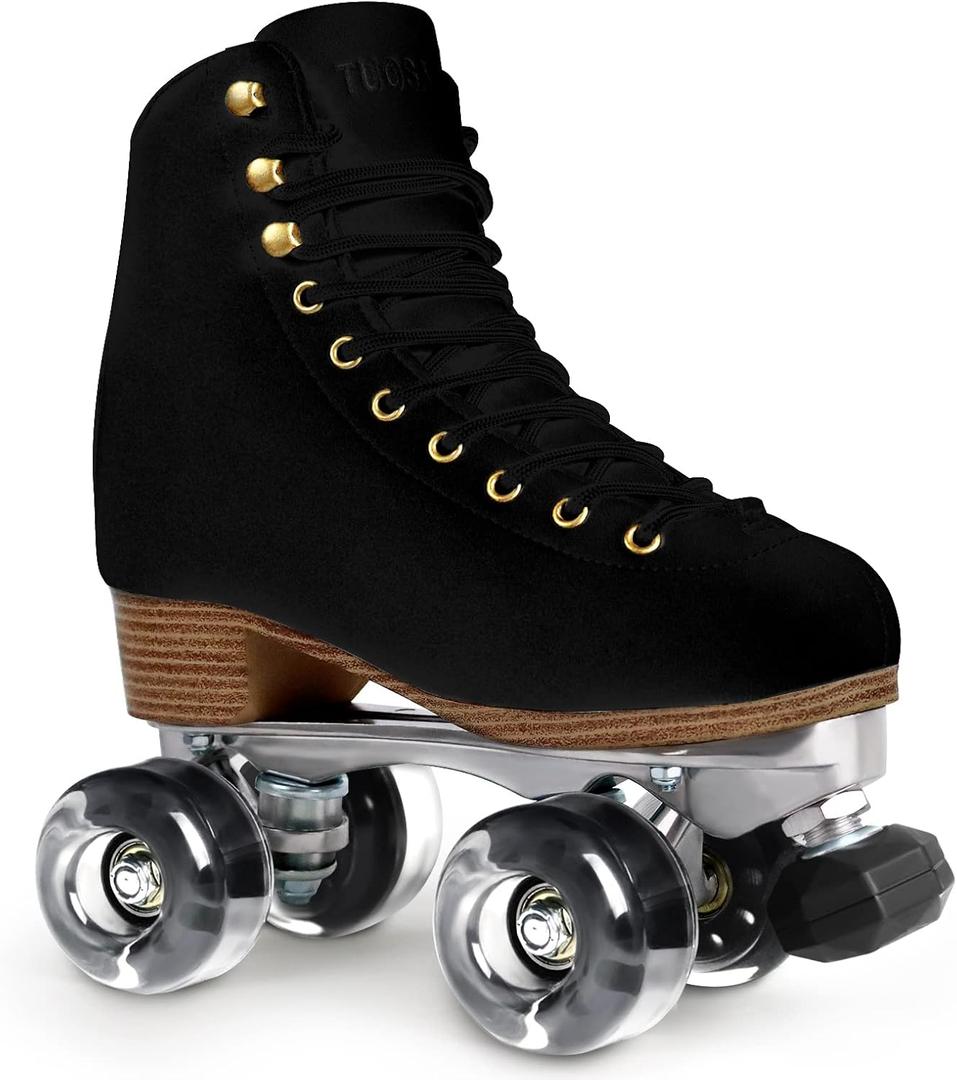 Genuine Suede Roller Skates for Women Girls or Men with Height Adjustable Rubber Stoppers Retro Quad Roller Skates for Outdoor and Indoor, Size 8