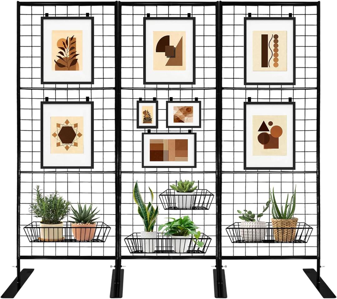 Room Divider Freestanding Gridwall, 3 Panel Folding Display Board Organizer with Base Feet, Privacy Screens Portable Freestanding Display Board Wire for Craft Shows Events Retail 51.2"W x 78"H