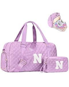 Elilier Initial Duffle Bag Women Girls Gift: Personalized Travel Gym bags, Dance Cheer bag Sports for Girl, Kid Gymnastics Bags, Birthday Gifts for Women Girls Kids Teens Mom Teacher