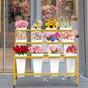 VGMiu Flower Display Stand with 12 Buckets, Flower Cart 3 Layers Gold Metal Flower Bar Stand with Wheels, Moving Florist Bouquet Shelf for Weddings Florist Indoor Outdoor Patio Garden Living Room